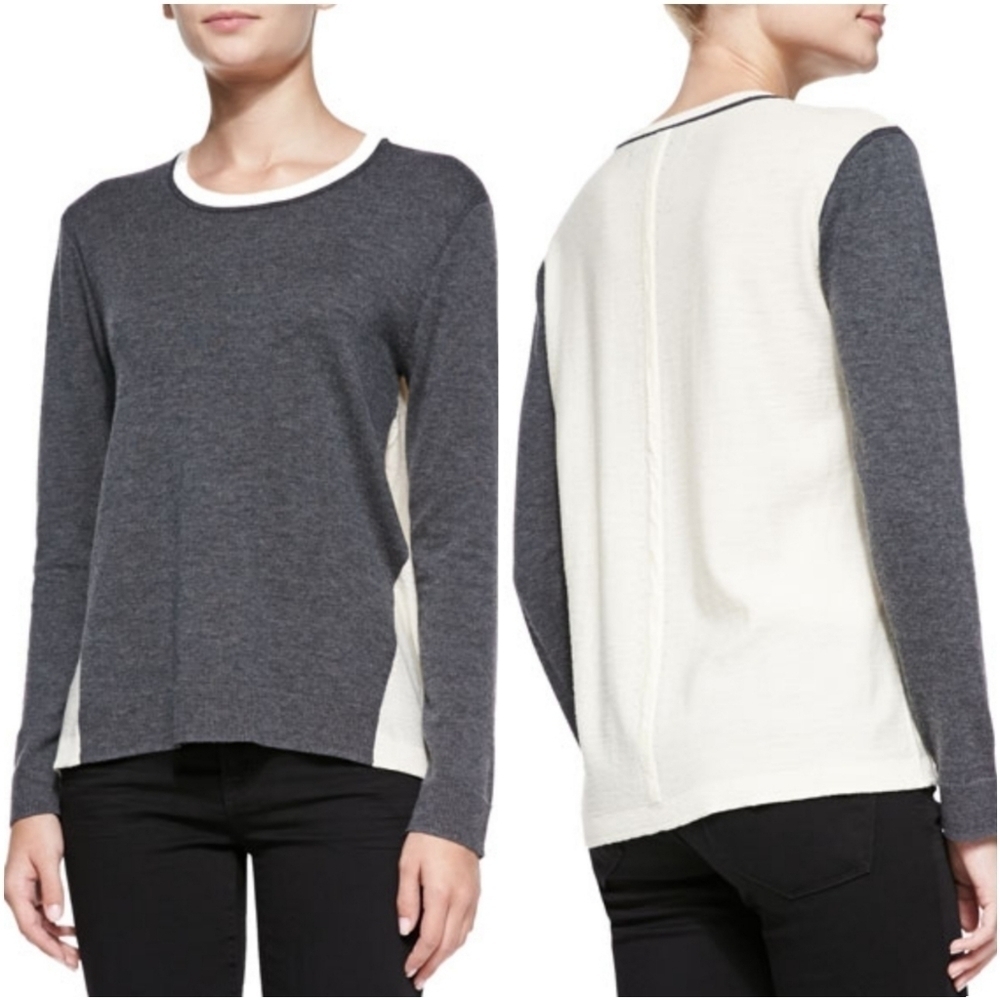 Rag & Bone Renelle Two-Tone Slub Pullover Merino Wool Sweatee Top